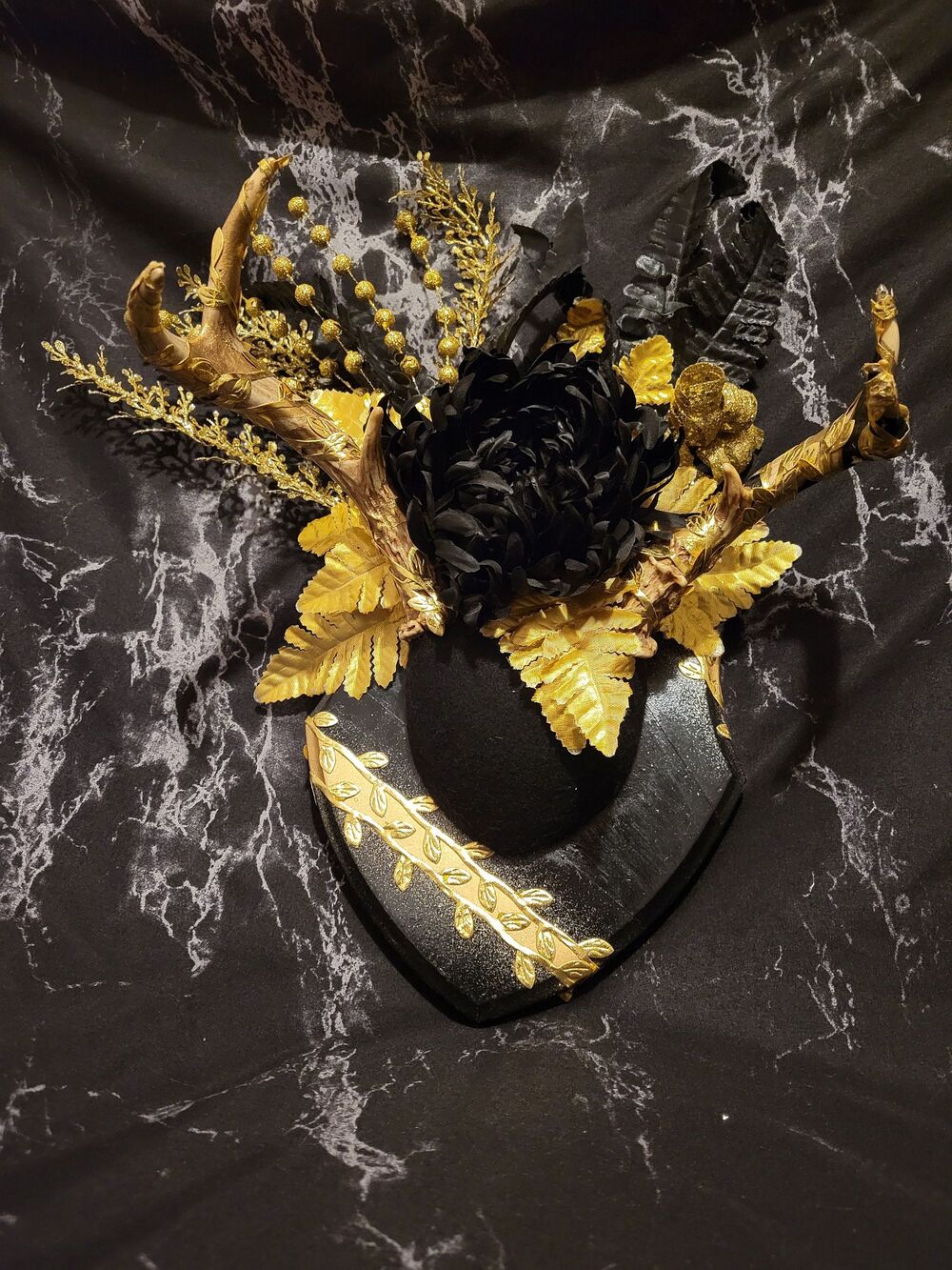 Deer Antler Mount Taxidermy Oddity Piece Black Gold bones, Oddities, floral,